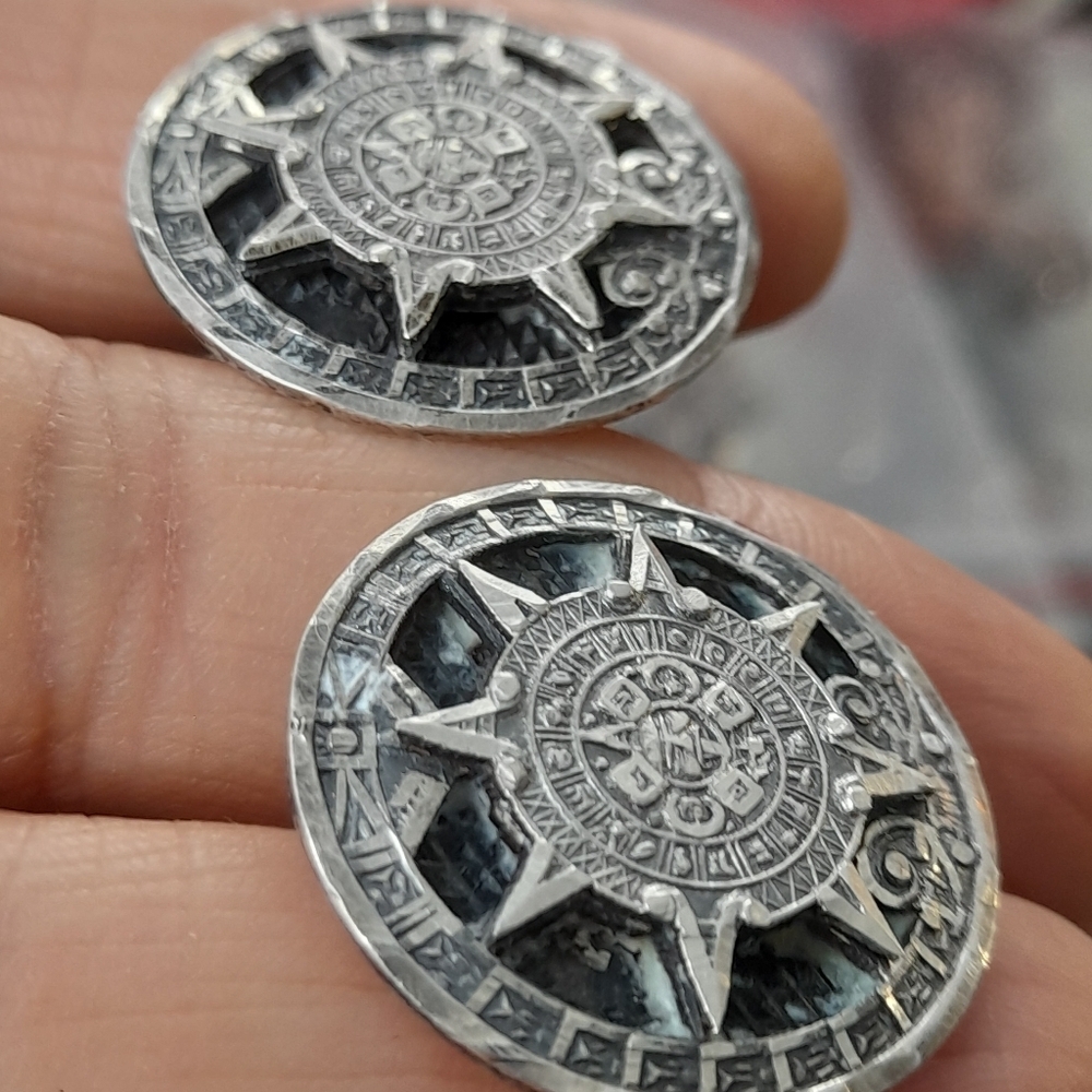 925 Sterling Silver Calendar Cufflinks Mexico - Picture 7 of 8